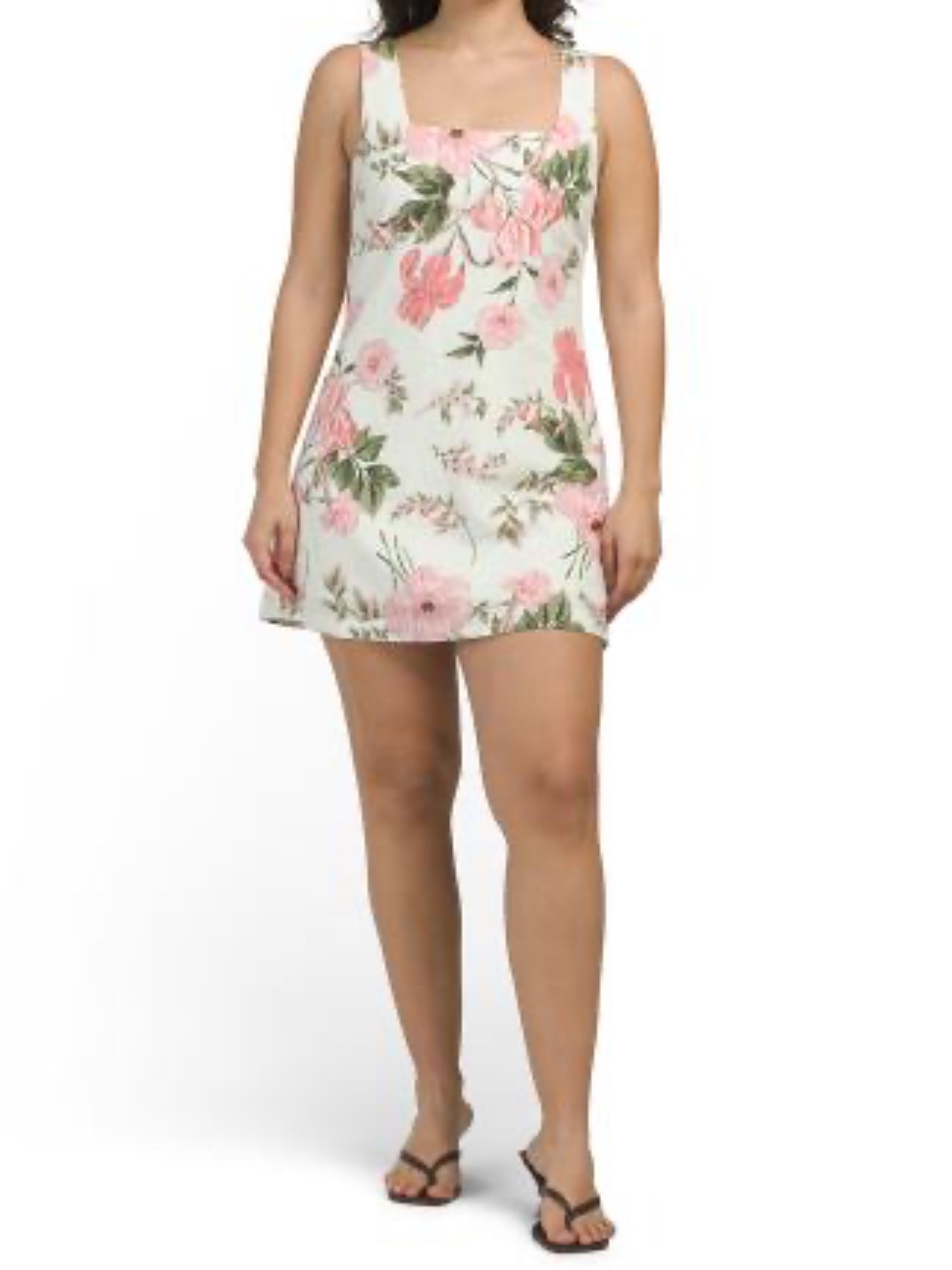 Cynthia Rowley Linen Blend Square Neck Smocked Back Mini Dress